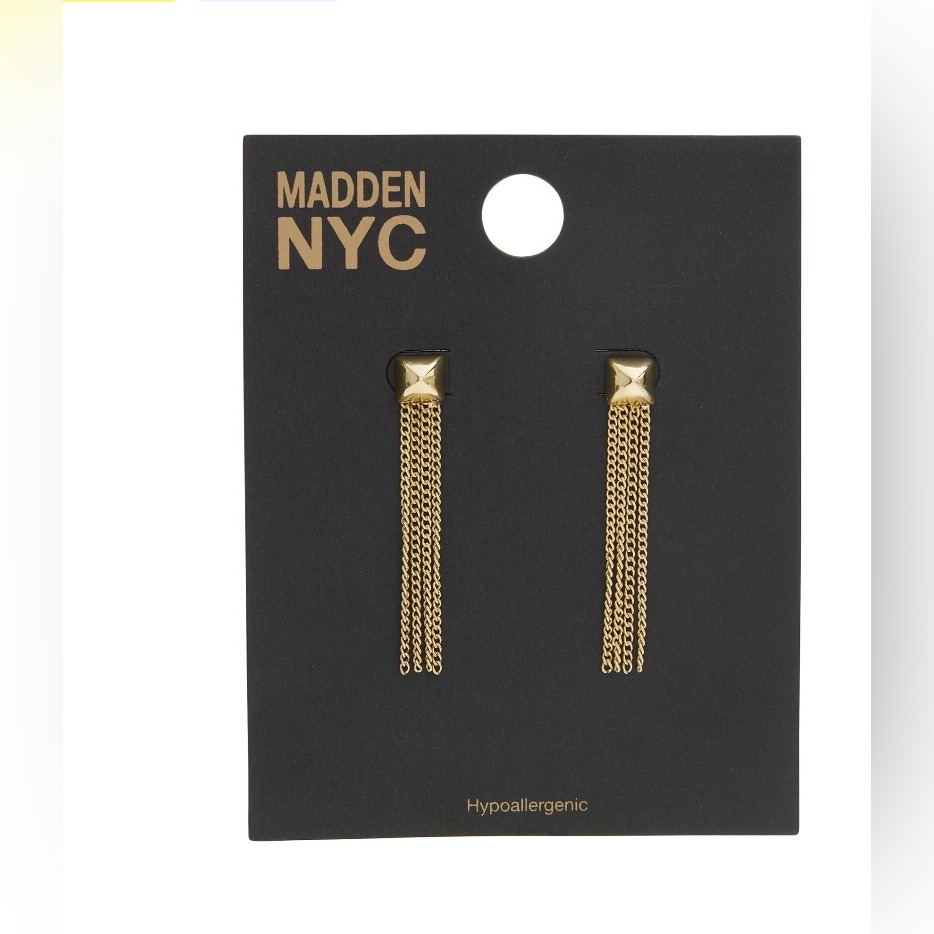 Madden Nyc Gold Tassel Chain Drop Earrings New In Package